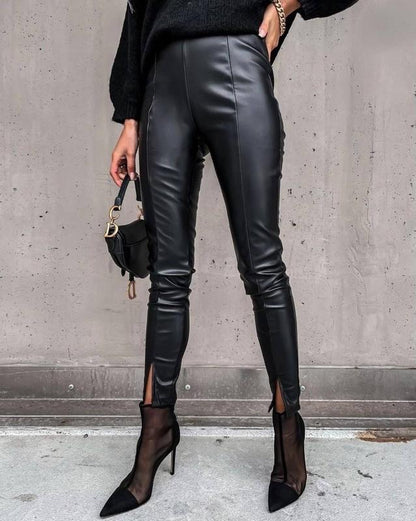 Шкіряні штани на флісі з розрізами "Dallas"