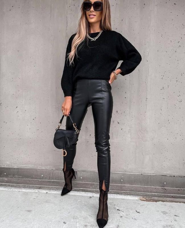 Шкіряні штани на флісі з розрізами "Dallas"