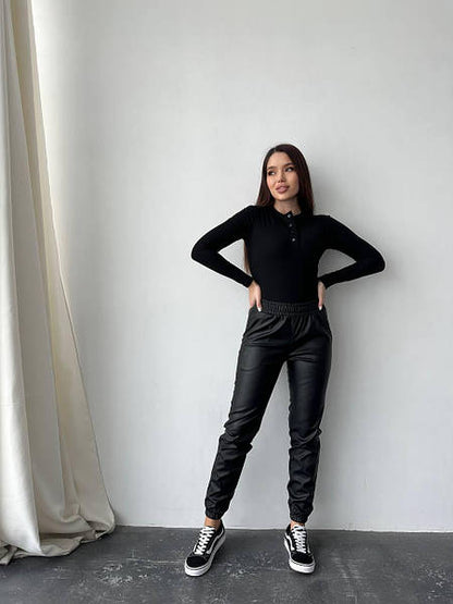 Штани-джогери з екошкіри на флісі "Spenser"