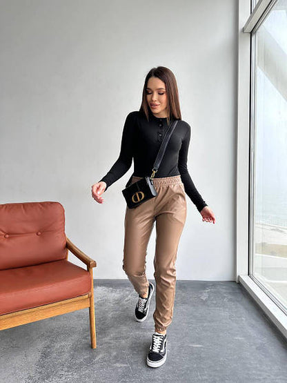 Штани-джогери з екошкіри на флісі "Spenser"