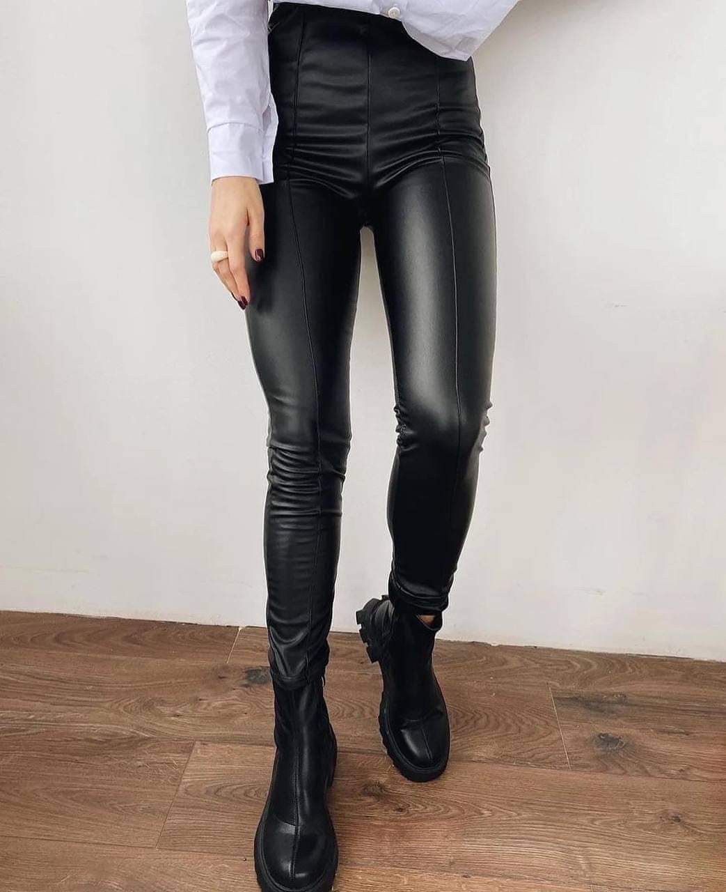 Утеплені трендові шкіряні легінси на флісі "Style"