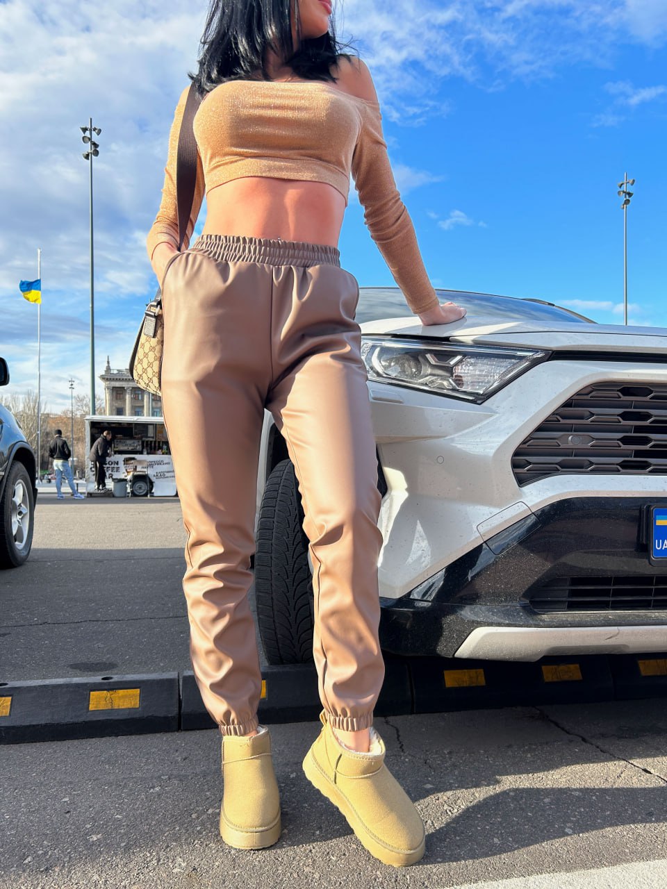 Штани-джогери з екошкіри на флісі "Spenser"