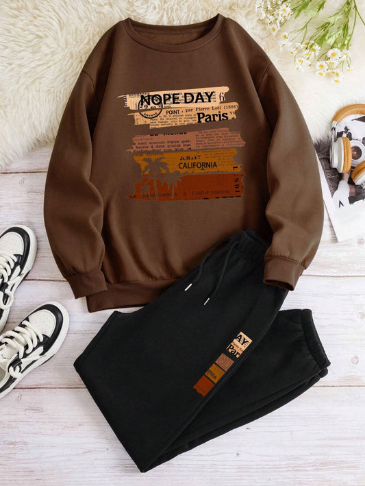 Двокольоровий костюм з принтом "Nopeday"