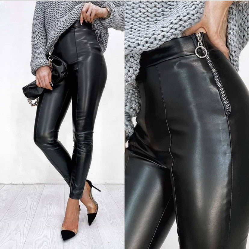 Утеплені трендові шкіряні легінси на флісі "Style"