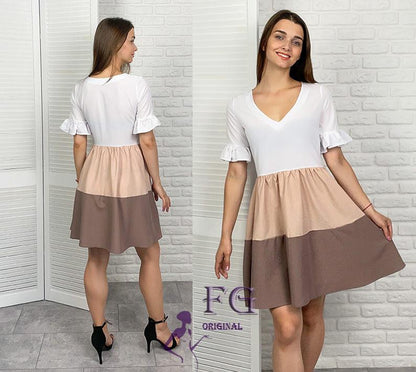 Триколірне літнє плаття з кишенями "Megan"