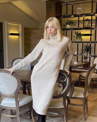 Тепле ангорова сукня міді з високим коміром "Amina"