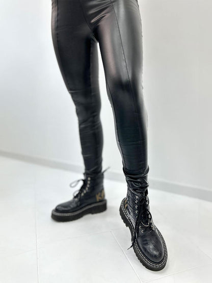 Утеплені трендові шкіряні легінси на флісі "Style"