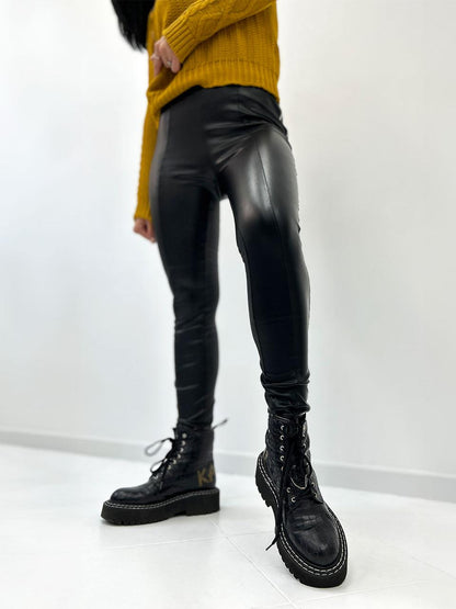 Утеплені трендові шкіряні легінси на флісі "Style"