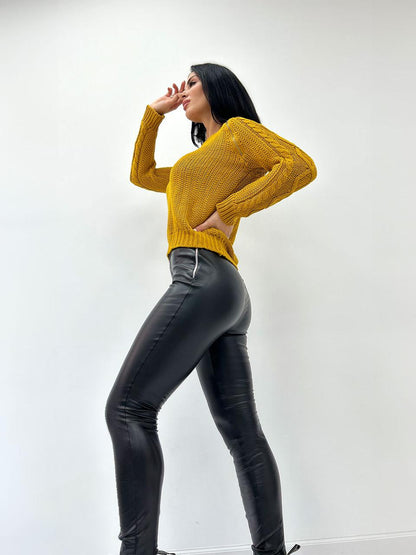 Утеплені трендові шкіряні легінси на флісі "Style"