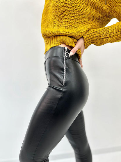 Утеплені трендові шкіряні легінси на флісі "Style"